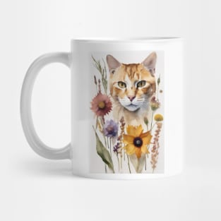 Watercolor Cat With Pressed Wild Flowers Mug